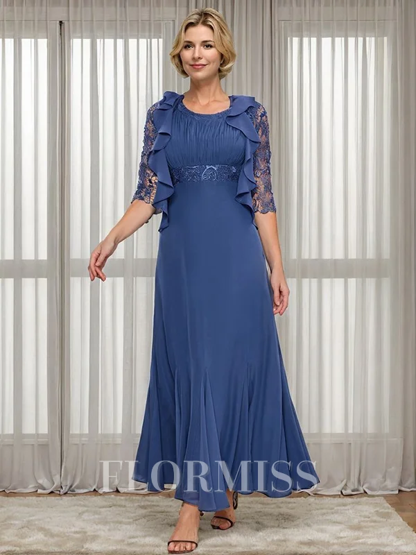 A-line kjole Scoop Applikasjoner Blonder Ankel-Lengde Chiffong Brudens Mor Kjole