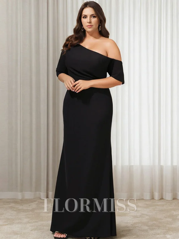 Sheath Strekk Crêpe One Shoulder Halvlang Gulvlengde Brudens Mor Kjole