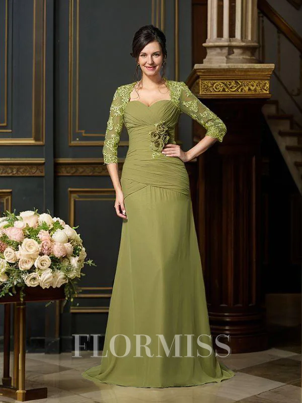 A-line kjole Sweetheart Gulvlengde Chiffong Brudens Mor Kjolees Med Blomst