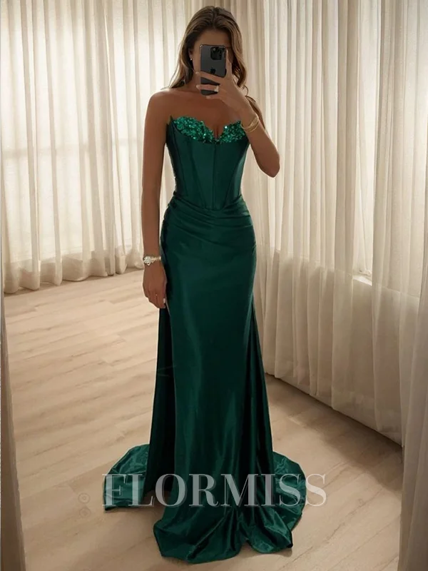 Sheath Sweetheart Plissert Sweep/Børste train Silkeeaktig Sateng Korsett Kjole