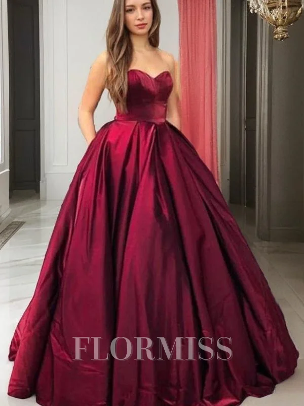 Ballkjole/Prinsesse Sweetheart Gulvlengde Satin Ballkjole med Lommer