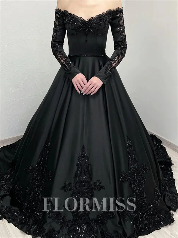 Ballkjole/Prinsesse Bare Skuldre Lange ermer Applikasjoner Blonder Bane-tog Tyll Korsett Ballkjole