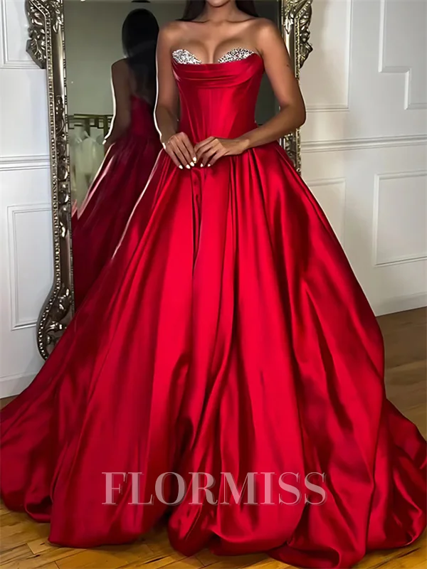 Ballkjole/Prinsesse Sweetheart Profilering Bane-tog Satin Korsett Ballkjole