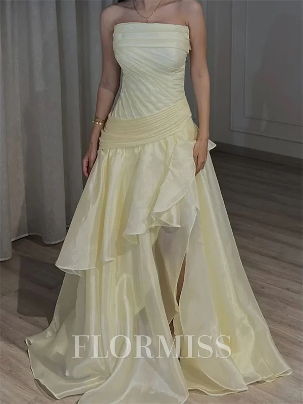A-line kjole Rett Plissert Sweep/Børste train Organza Korsett Ballkjole