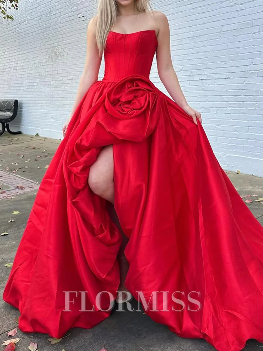 A-line kjole Rett Blomst Bane-tog Satin Korsett Ballkjole