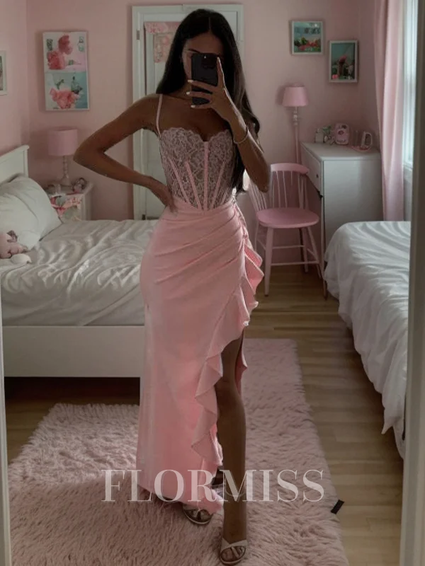 Sheath Spaghetti Applikasjoner Blonder Gulvlengde Strekk Crêpe Korsett Kjole