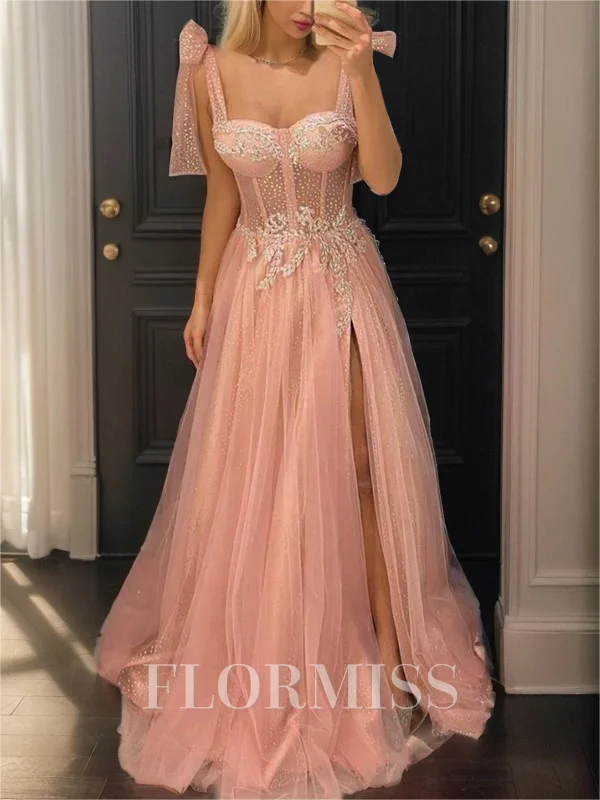 A-line Sweetheart Appliques Lace Floor-Length Tulle Corset Dress