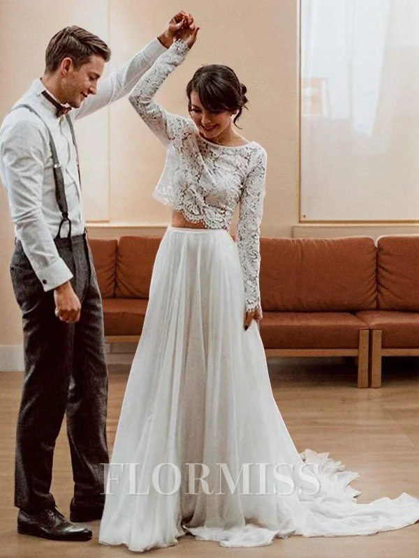A-line kjole Scoop Sweep/Børste train 30D chiffon Brudekjoleres