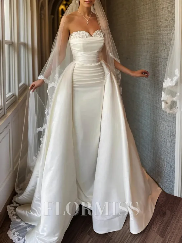 Sheath Sweetheart Profilering Gulvlengde Satin Convertible Brudekjoler