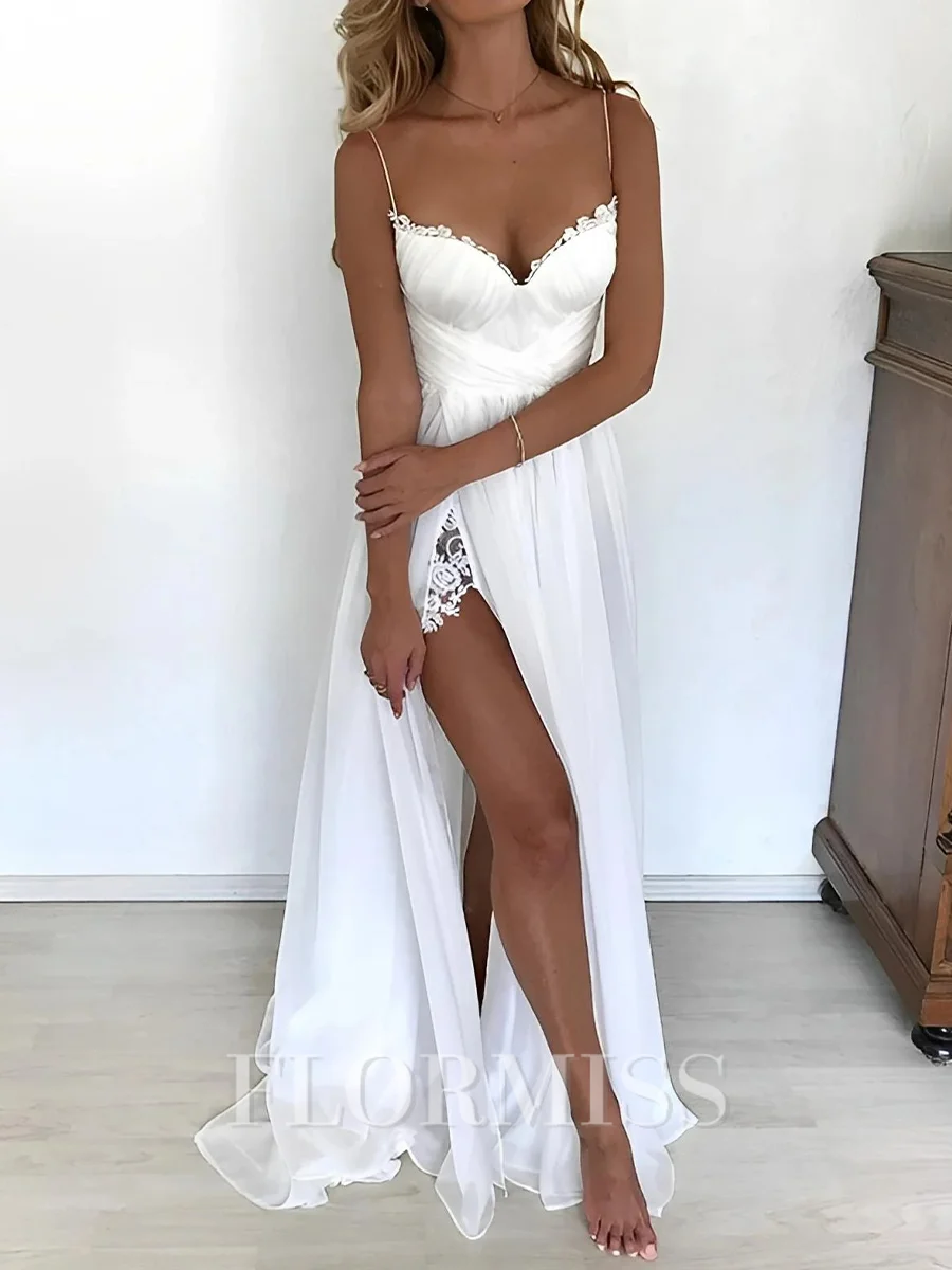 A-line kjole Spaghetti Blonder Gulvlengde 30D Chiffong Brudekjoler