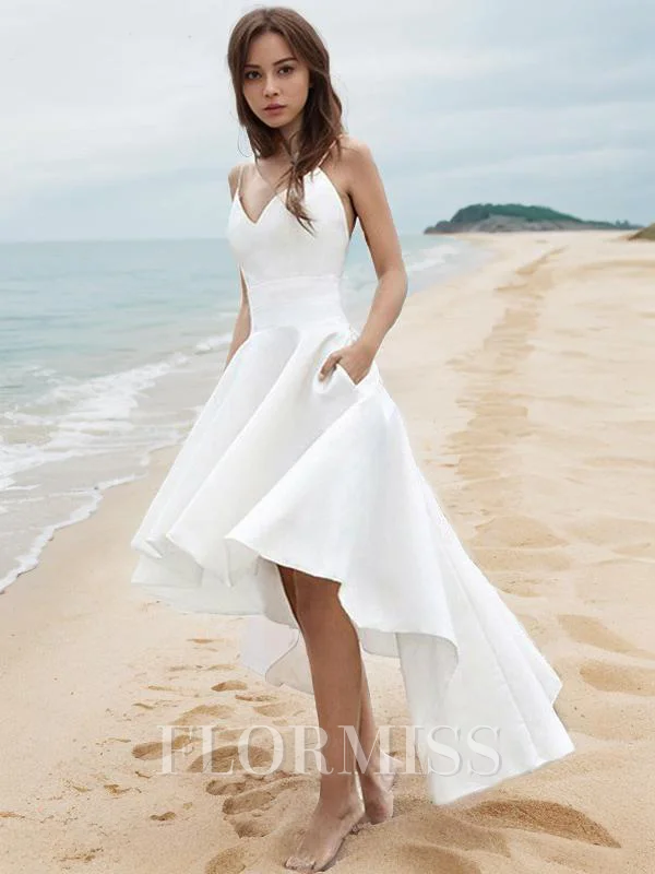 A-line kjole V-hals Asymmetrisk Satin Brudekjoleres