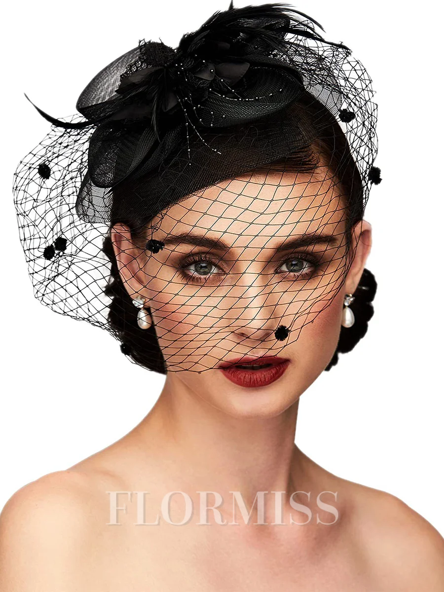 Blomstrende tyll for damer med hatter med silkeblomster