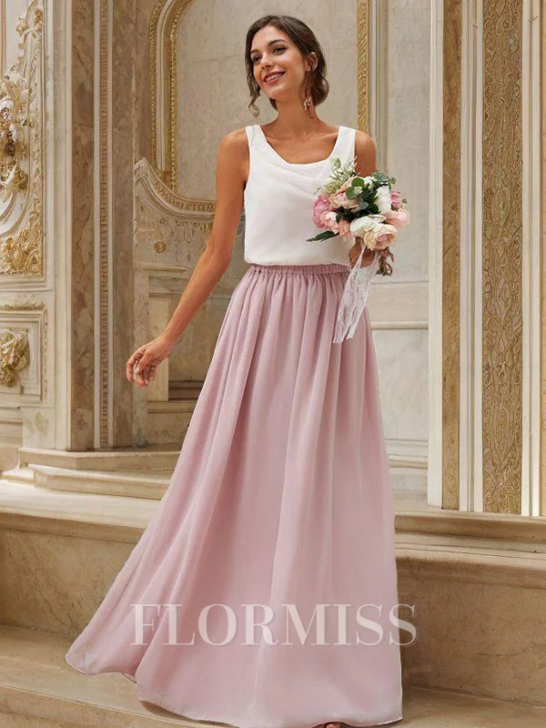 A-line kjole Chiffong Volanger Scoop Ermeløs Gulvlengde Brudepikekjoler To stykker
