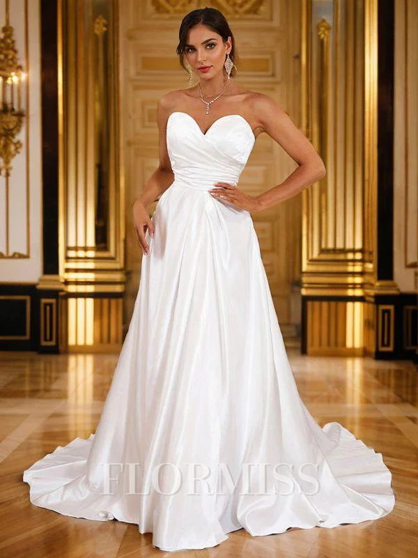 A-line kjole Satin Ruched Sweetheart Ermeløs Sweep/Børste train Brudekjoler