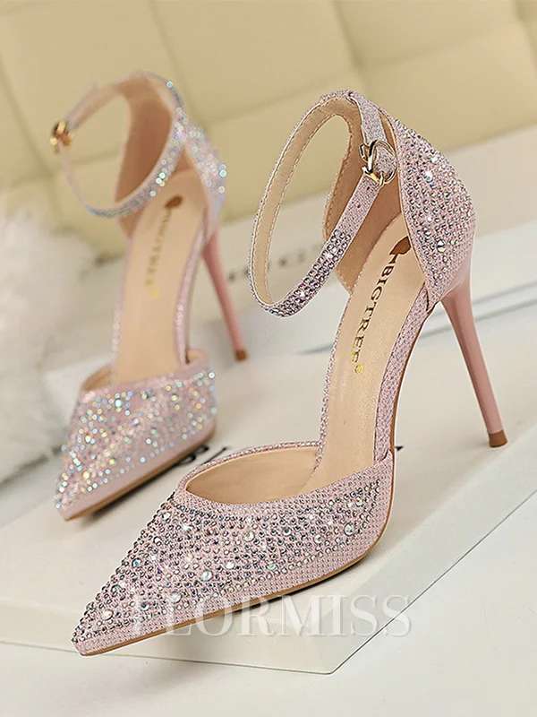 Dame Stiletto Hæl Lukket Tå PU Med Rhinestone Høye Hæler