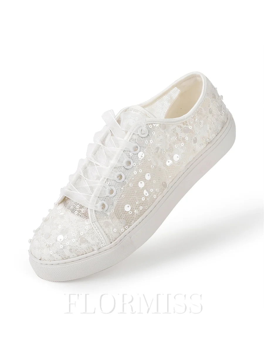 Kvinners Tyll Closed Toe med Paljett Flat Heel Sko
