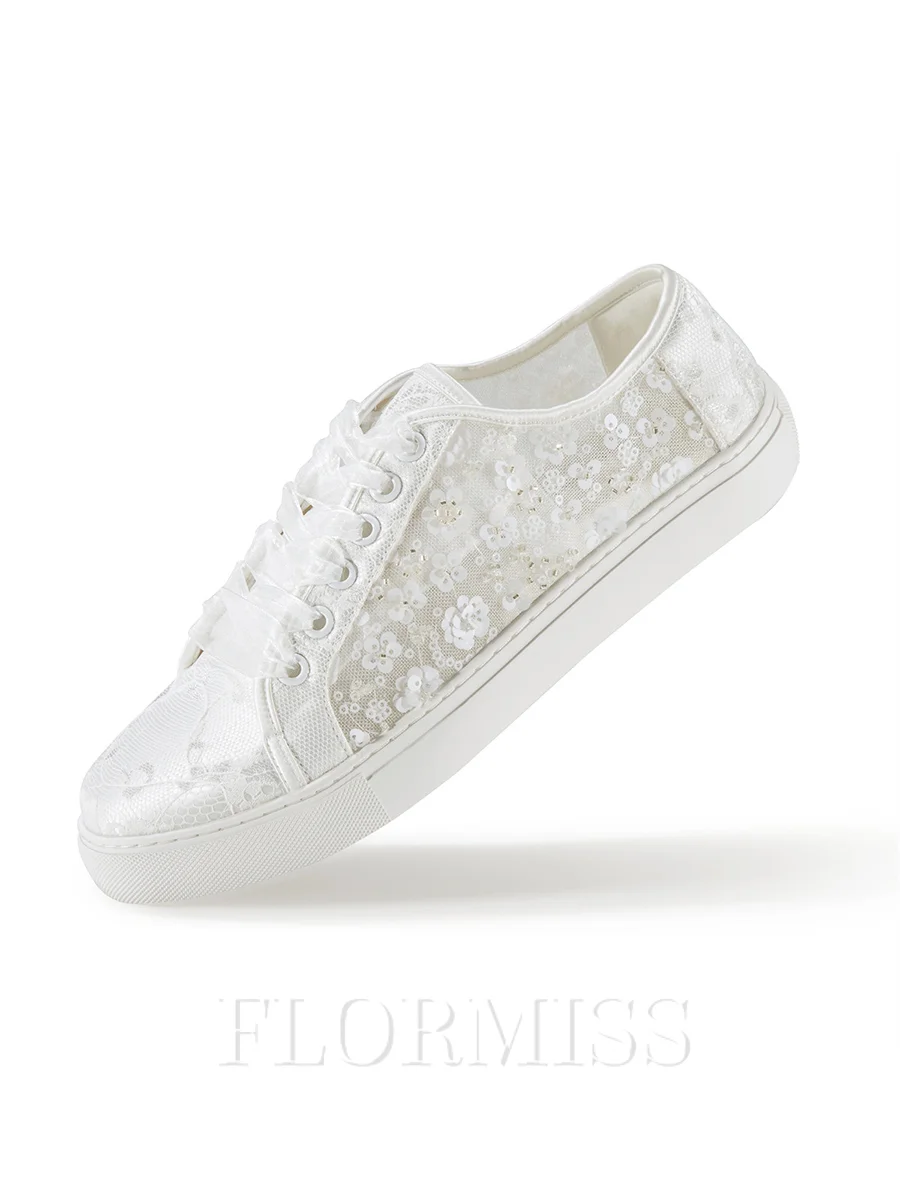 Kvinners Tyll Closed Toe med Paljett Flat Heel Sko