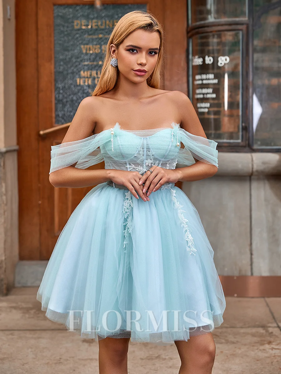 Ballkjole/Prinsesse Bare Skuldre Applikasjoner Blonder Kort/Mini Tyll Korsett Kjole