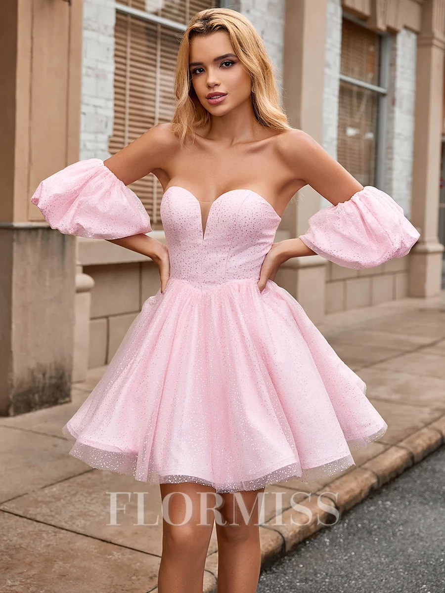 Ballkjole/Prinsesse Sweetheart Kortermer Kort/Mini Kjole