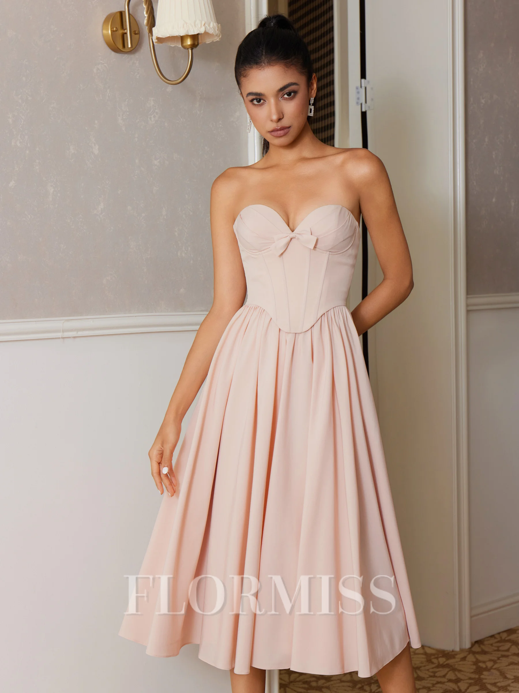 A-line kjole Sweetheart Bue Te-Lengde Korsett Kjole