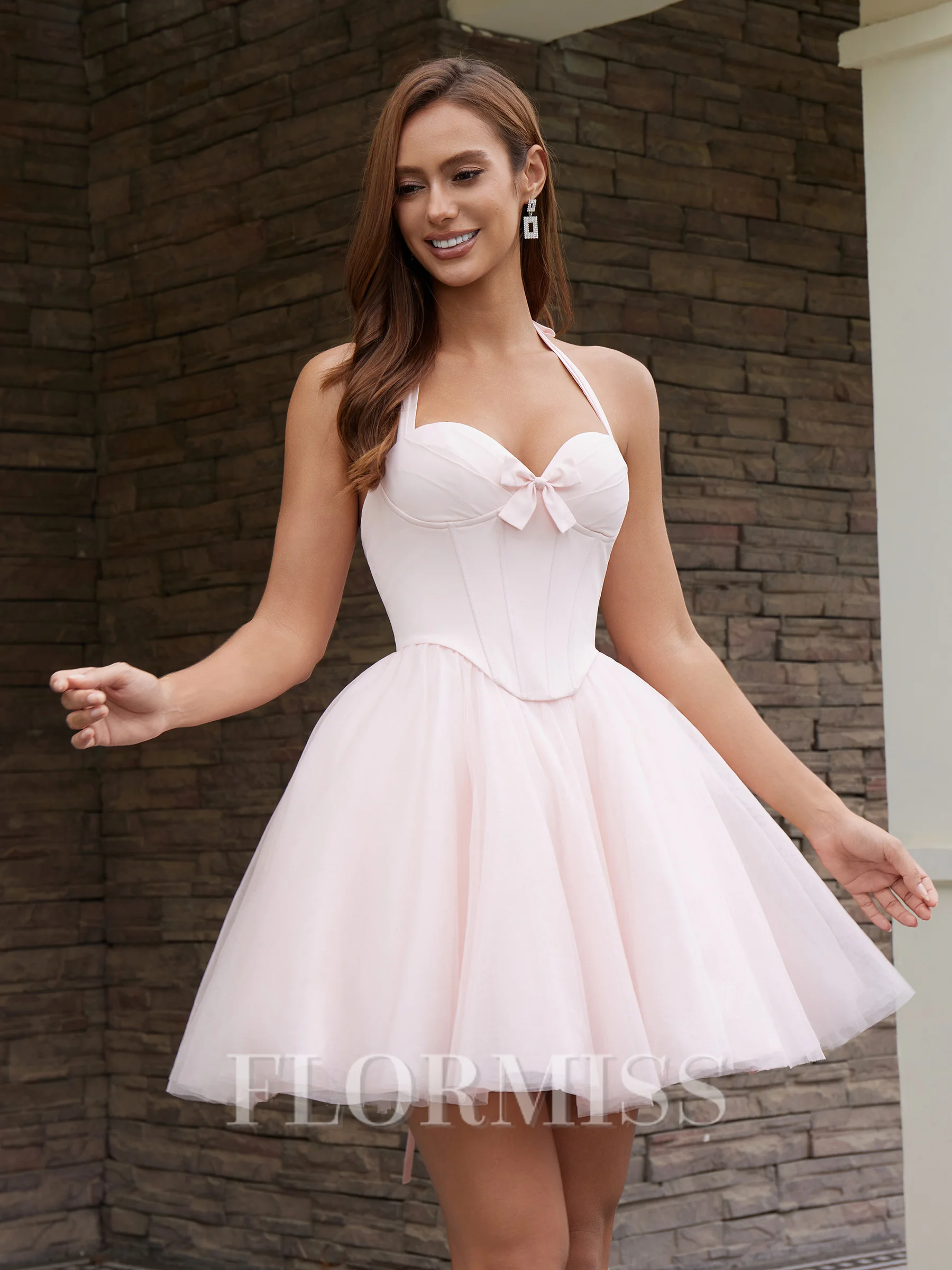 Ballkjole/Prinsesse Halterneck Bue Kort/Mini Korsett Kjole