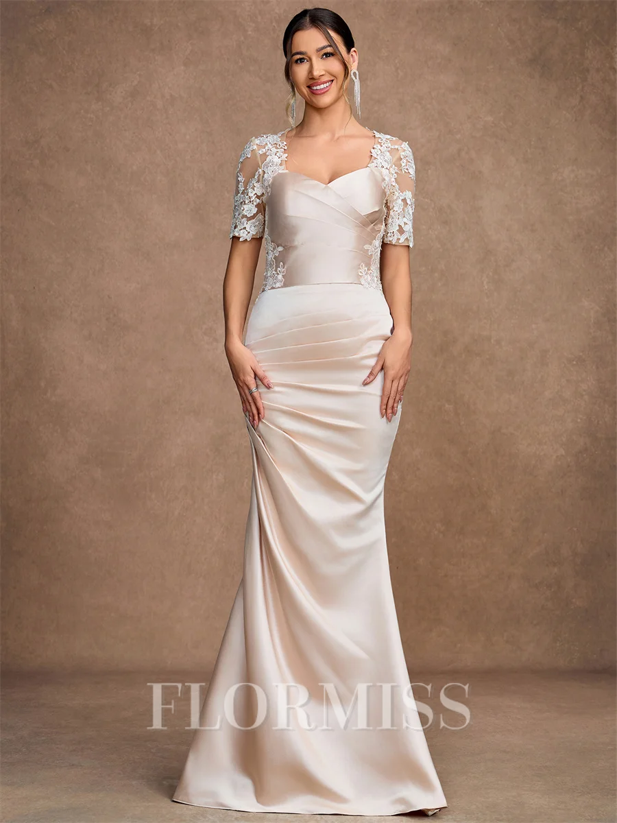 Sheath Satin Blonder Sweetheart Kortermer Gulvlengde Brudens Mor Kjole