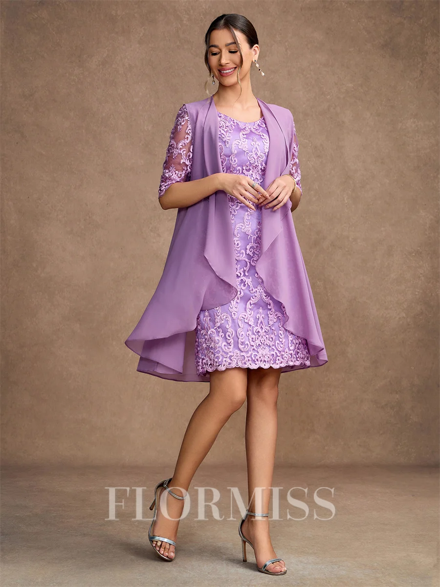 Sheath Blonder V-hals Halvlang Kort/Mini Brudens Mor Kjole