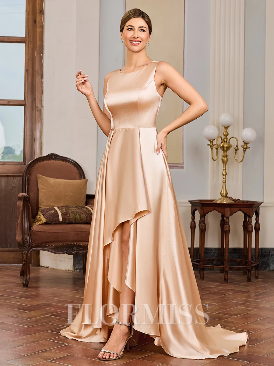 A-line kjole Scoop Asymmetrisk Silkeeaktig Sateng Brudens Mor Kjole