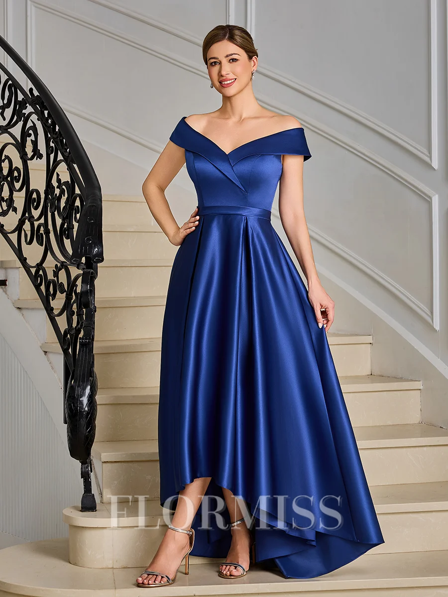 A-line kjole Bare Skuldre Plissert Asymmetrisk Satin Brudens Mor Kjole