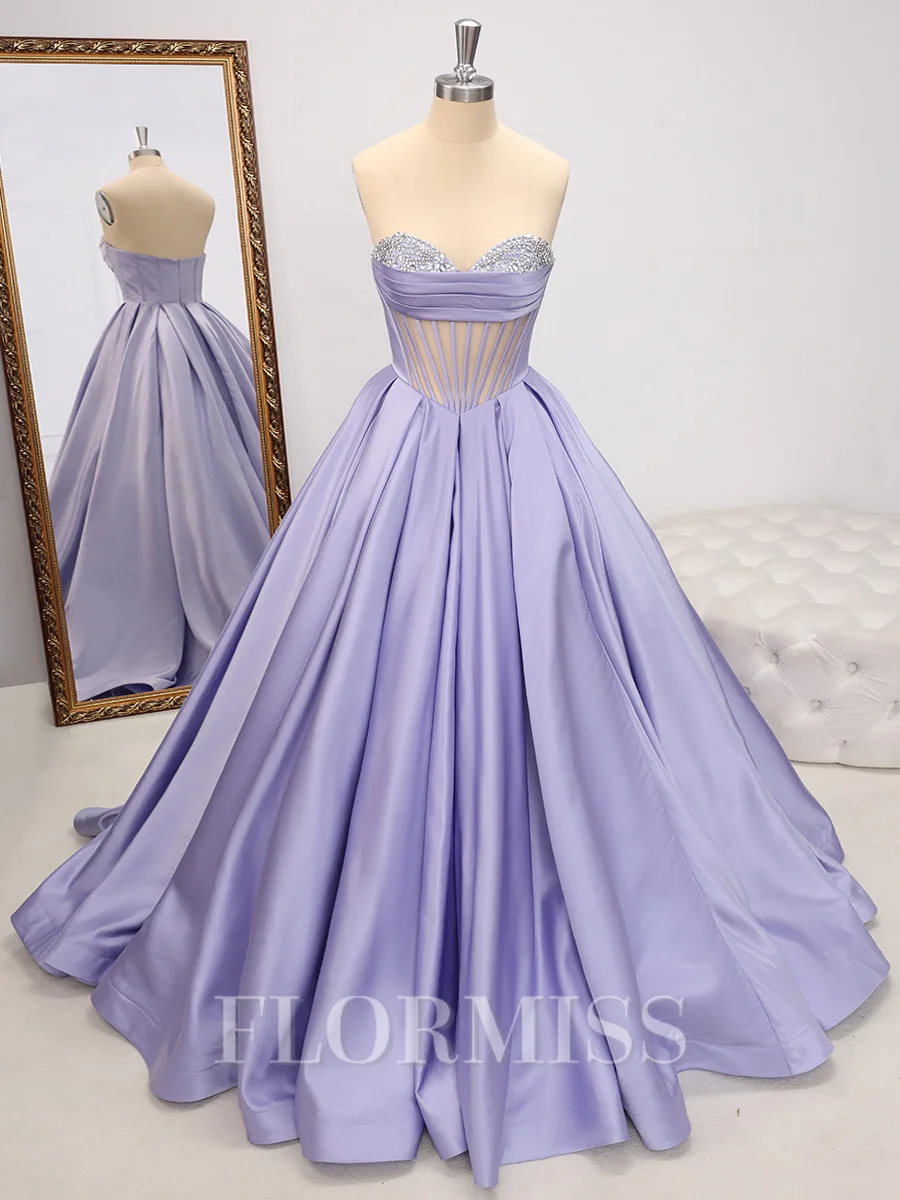 Ballkjole/Prinsesse Sweetheart Rhinen Stein Sweep/Børste train Satin Korsett Kjole
