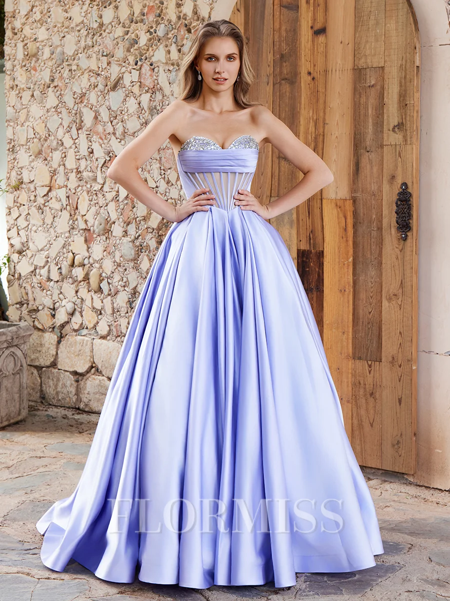 Ballkjole/Prinsesse Sweetheart Rhinen Stein Sweep/Børste train Satin Korsett Kjole