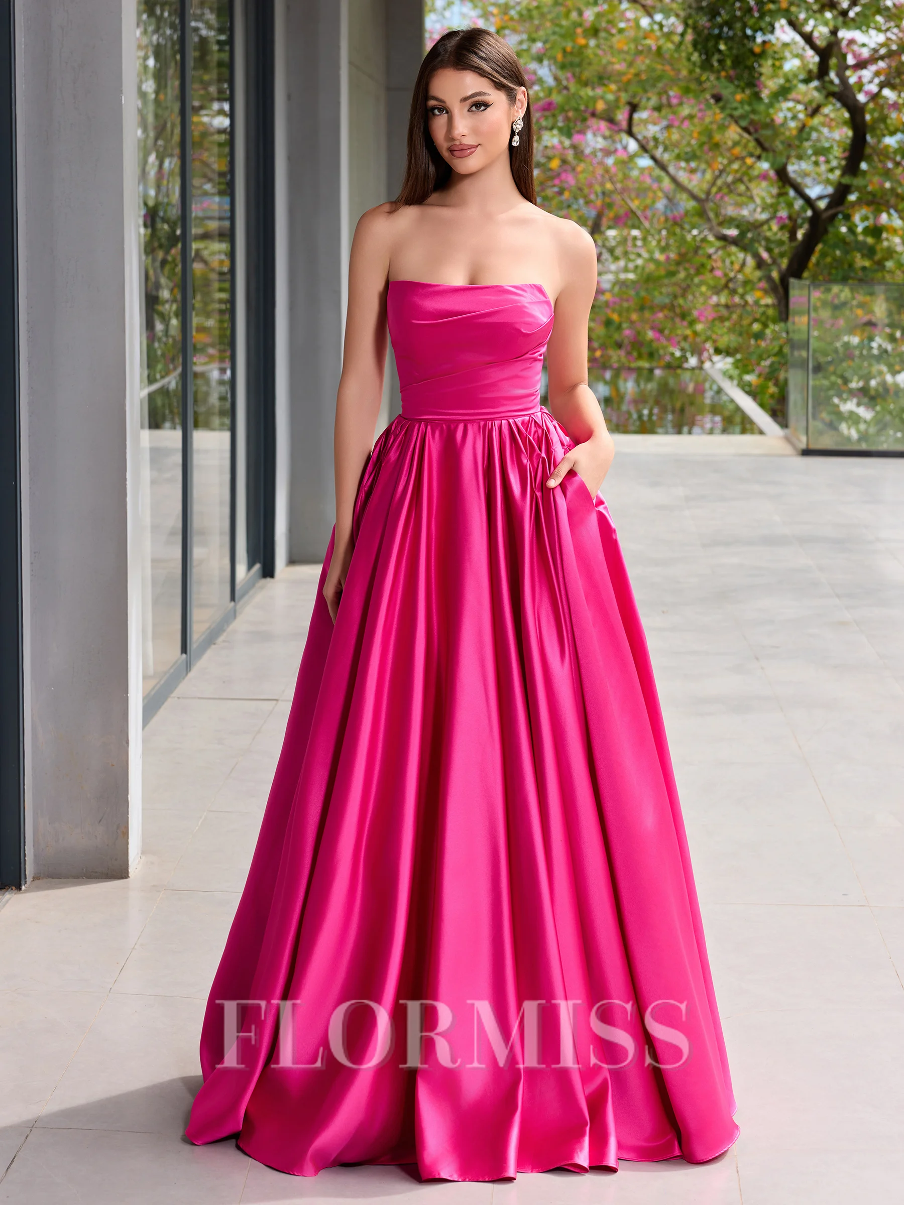 Ballkjole/Prinsesse Rett Volanger Gulvlengde Satin Korsett Ballkjole