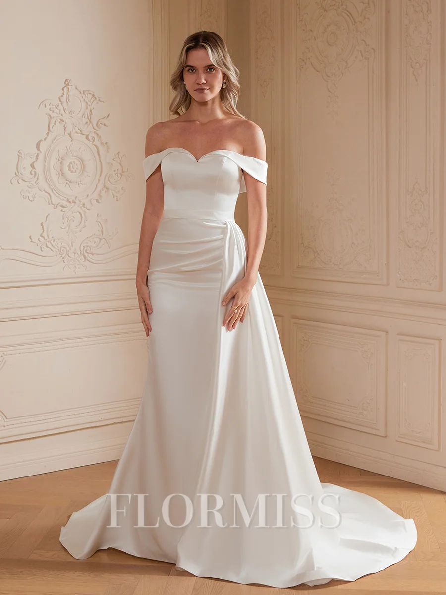 Sheath Charmeuse Ruched Bare Skuldre Ermeløs Bane-tog Brudekjoler
