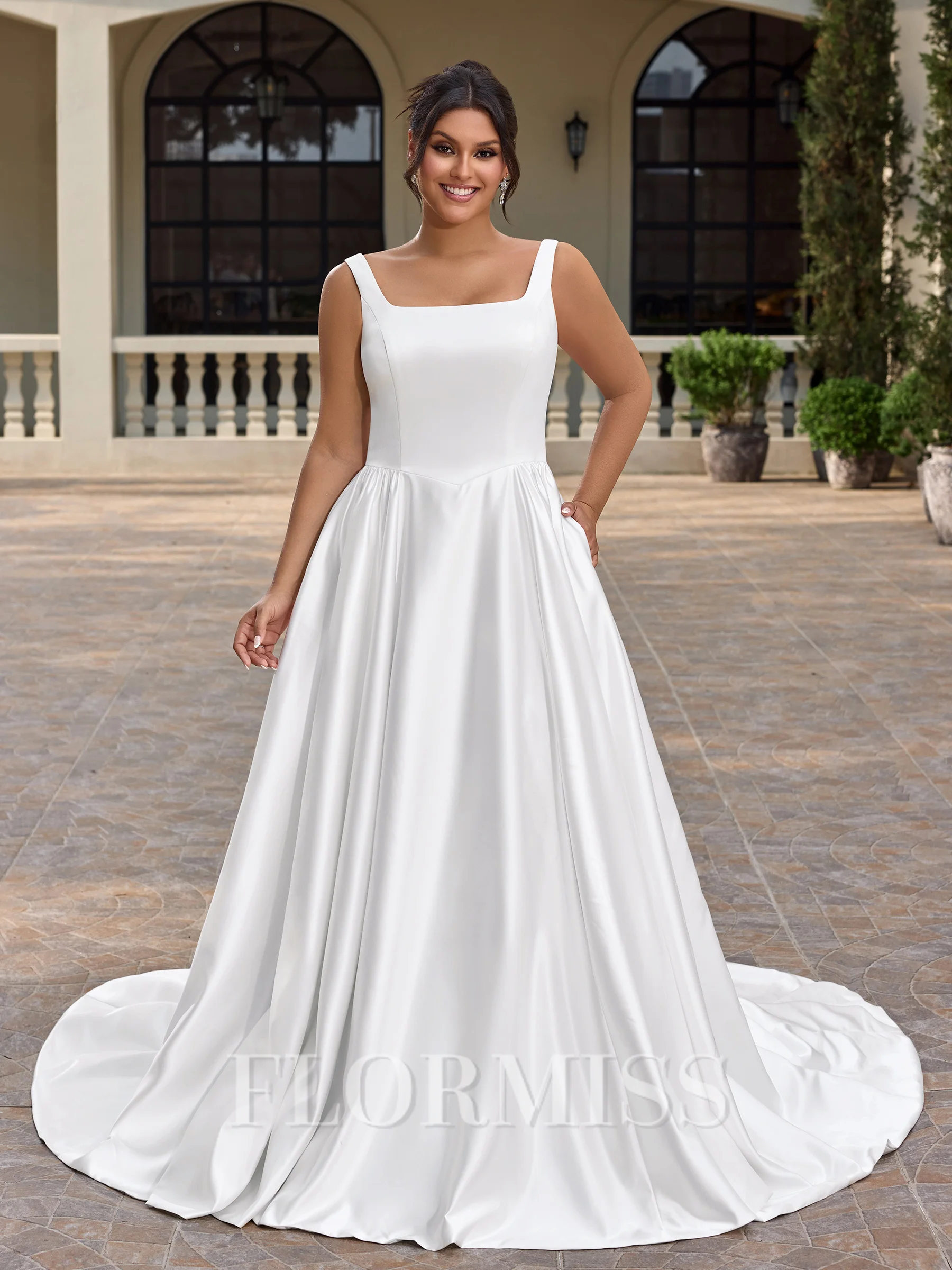 A-line kjole Torget Kapell Slep Satin Plus Size Brudekjoler