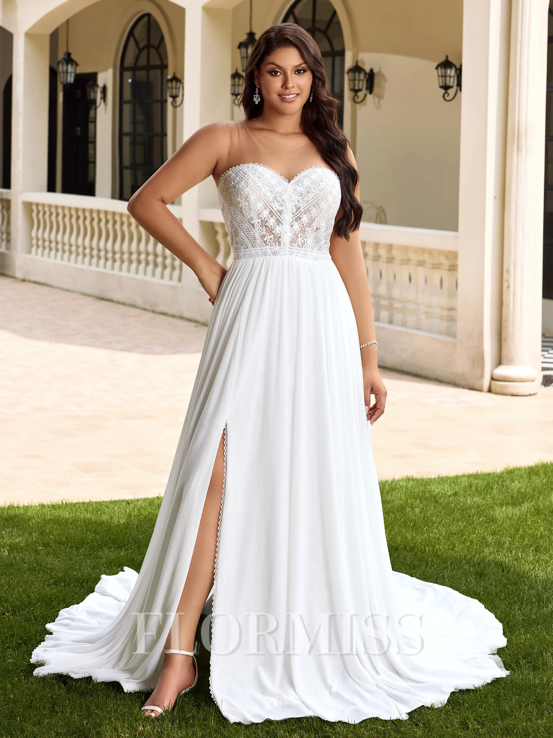A-line kjole Scoop Kortermer Applikasjoner Blonder Kapell Slep Tyll Plus Size Brudekjoler