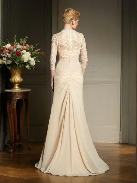 A-line kjole Sweetheart Sweep/Børste train Chiffong Brudens Mor Kjolees Med Blonder