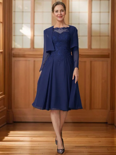 A-line kjole Scoop Knelengde Chiffong Brudens Mor Kjole med Blonder