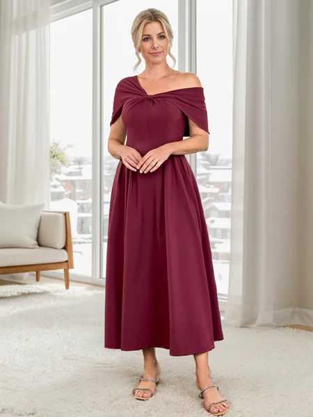 A-line Pleated Ankle-Length...