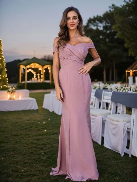 Sheath Chiffong Ruched Bare...