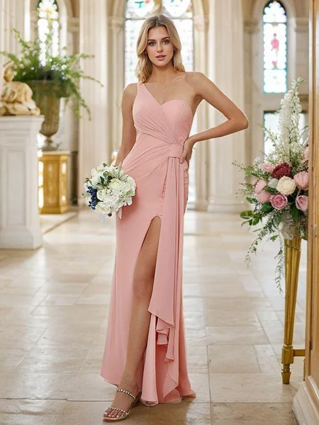 Sheath Chiffong Ruched En...