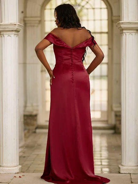 Sheath Satin Ruched Bare...