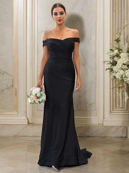 Sheath Jersey Ruched Bare...
