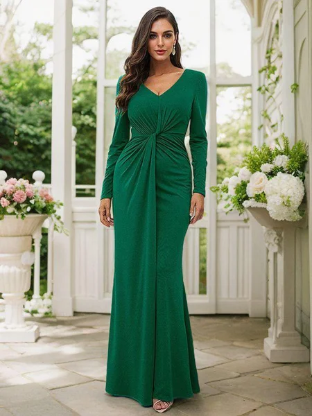 Sheath Jersey Ruched V-hals...