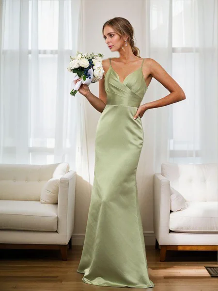 Sheath Satin Ruched V-hals...