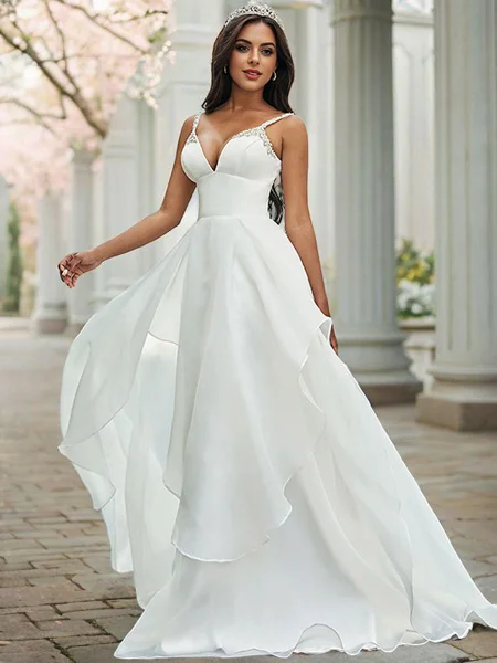A-line kjole V-hals Organza...
