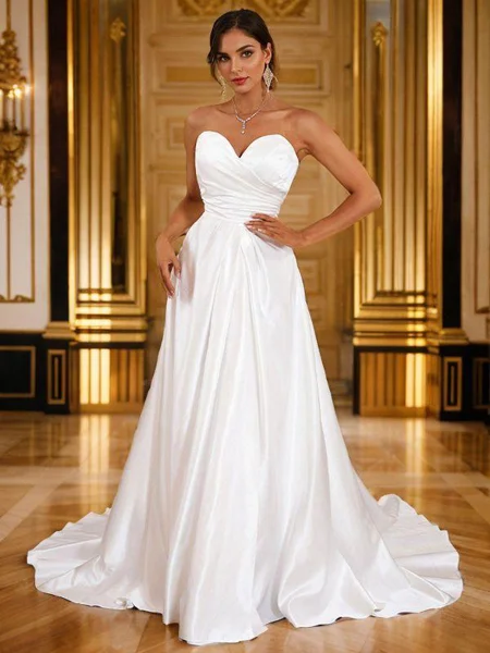 A-line kjole Satin Ruched...