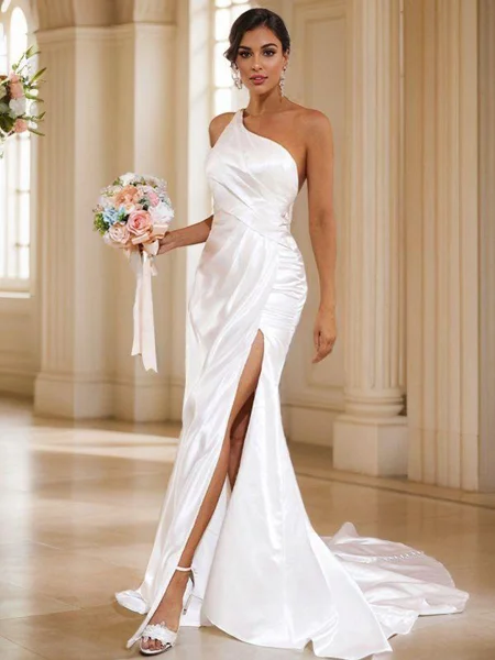 Sheath Satin Ruched En...