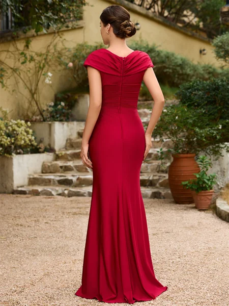 Sheath Jersey Ruched V-hals...