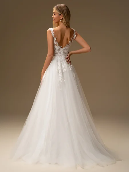 A-line Scoop Appliques Lace...