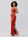 Sheath Satin Ruched Spaghetti Ermeløs Ankel-Lengde Brudepikekjoler